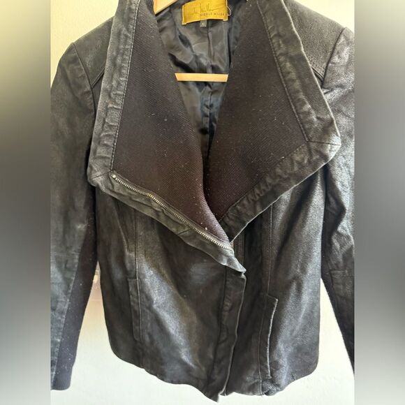 Nicole Miller Women’s Black Leather Jacket Textured Asymmetrical Jacket, size XS - Picture 8 of 13